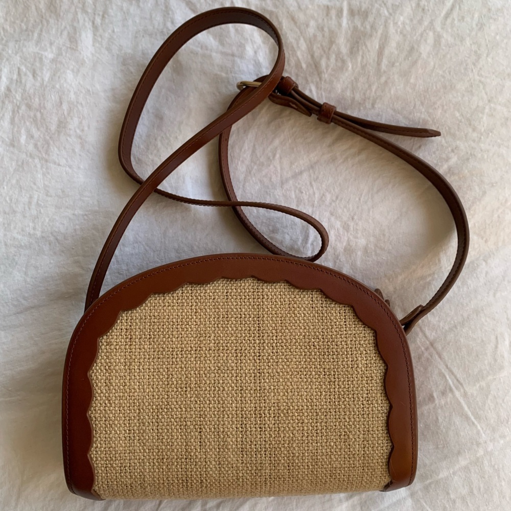 A.P.C. Demi Lune Jute Raffia Leather Crossbody Purse Bag Noisette Brown Tan - Picture 12 of 14